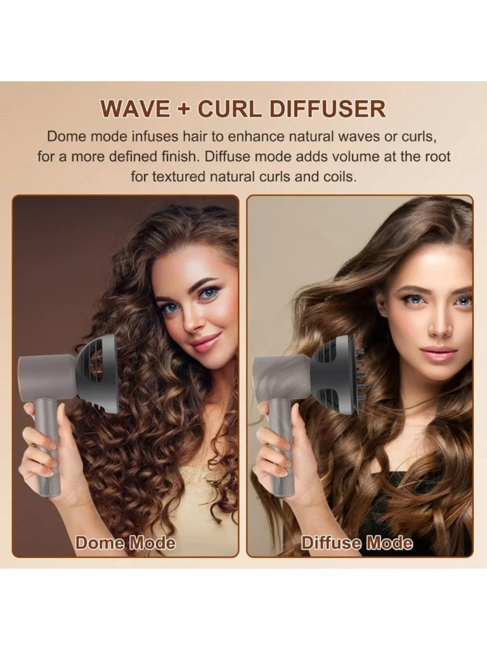 Wave & Curl Hair Diffuser Attachment for Fast Drying, Volume & Definition - Gray
